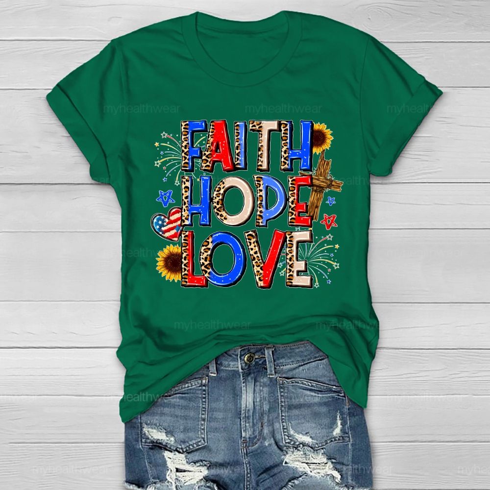 Faith Hope Love Cross Flag Healthwear T-shirt