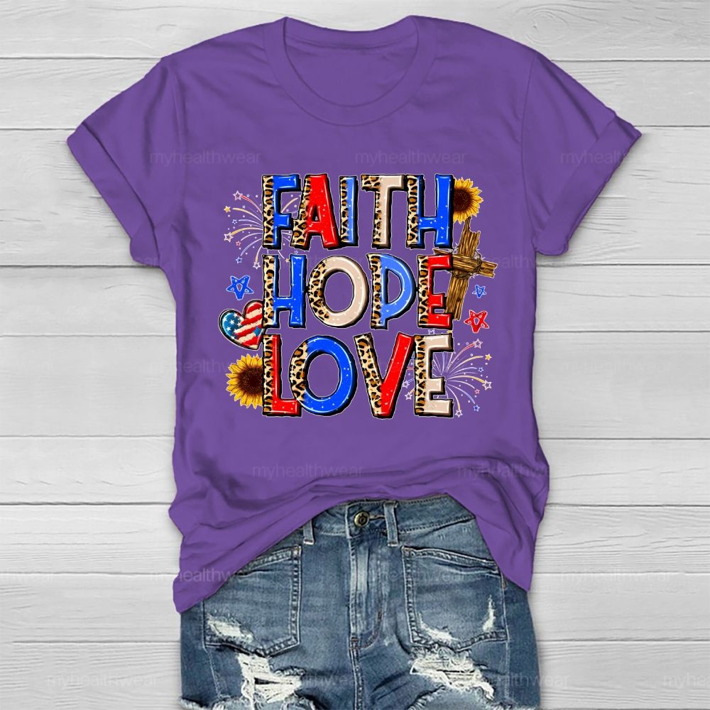 Faith Hope Love Cross Flag Healthwear T-shirt