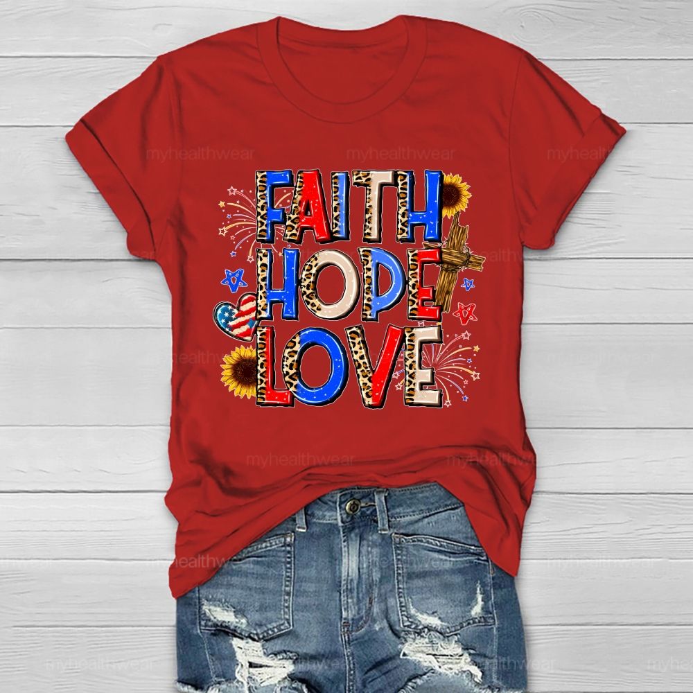 Faith Hope Love Cross Flag Healthwear T-shirt