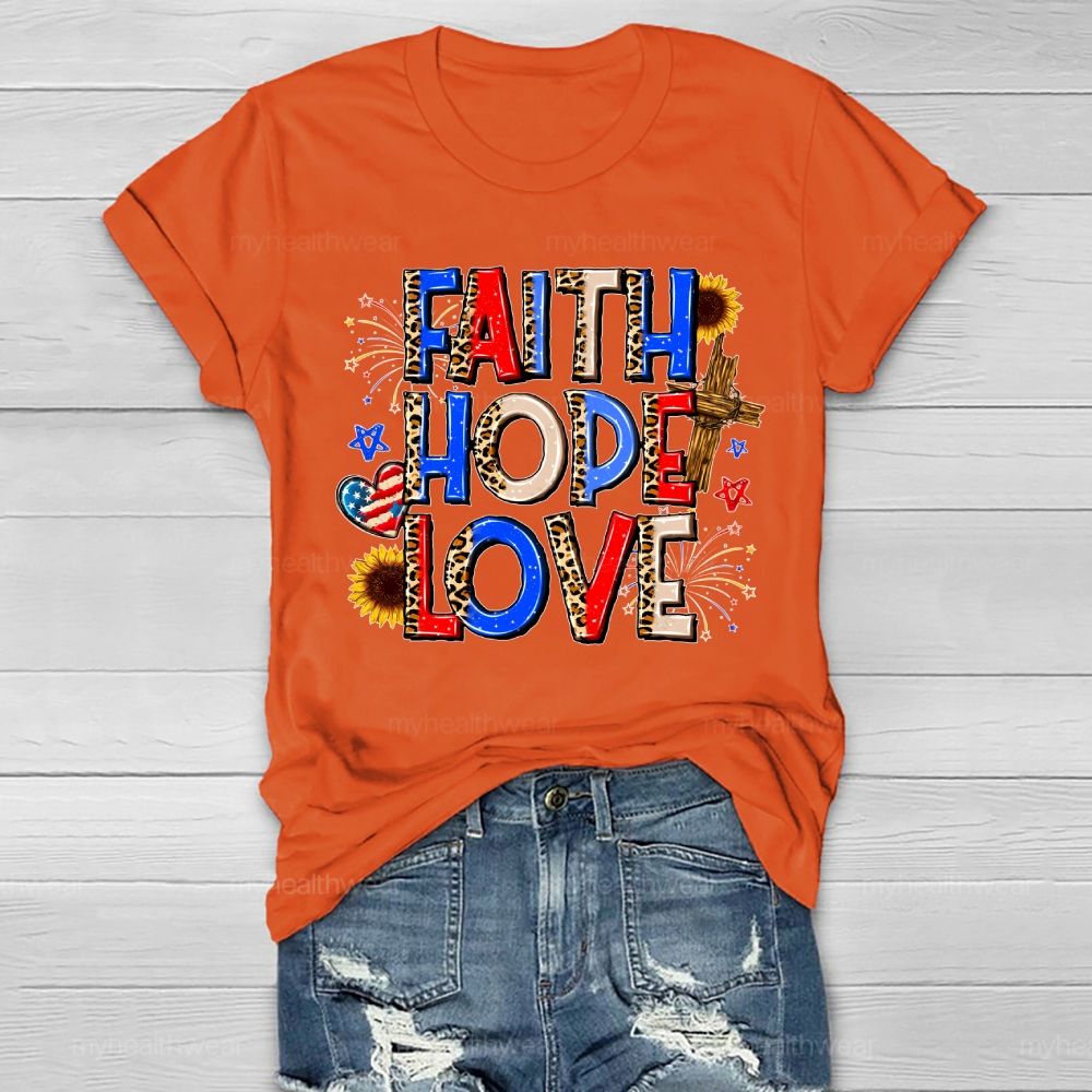 Faith Hope Love Cross Flag Healthwear T-shirt