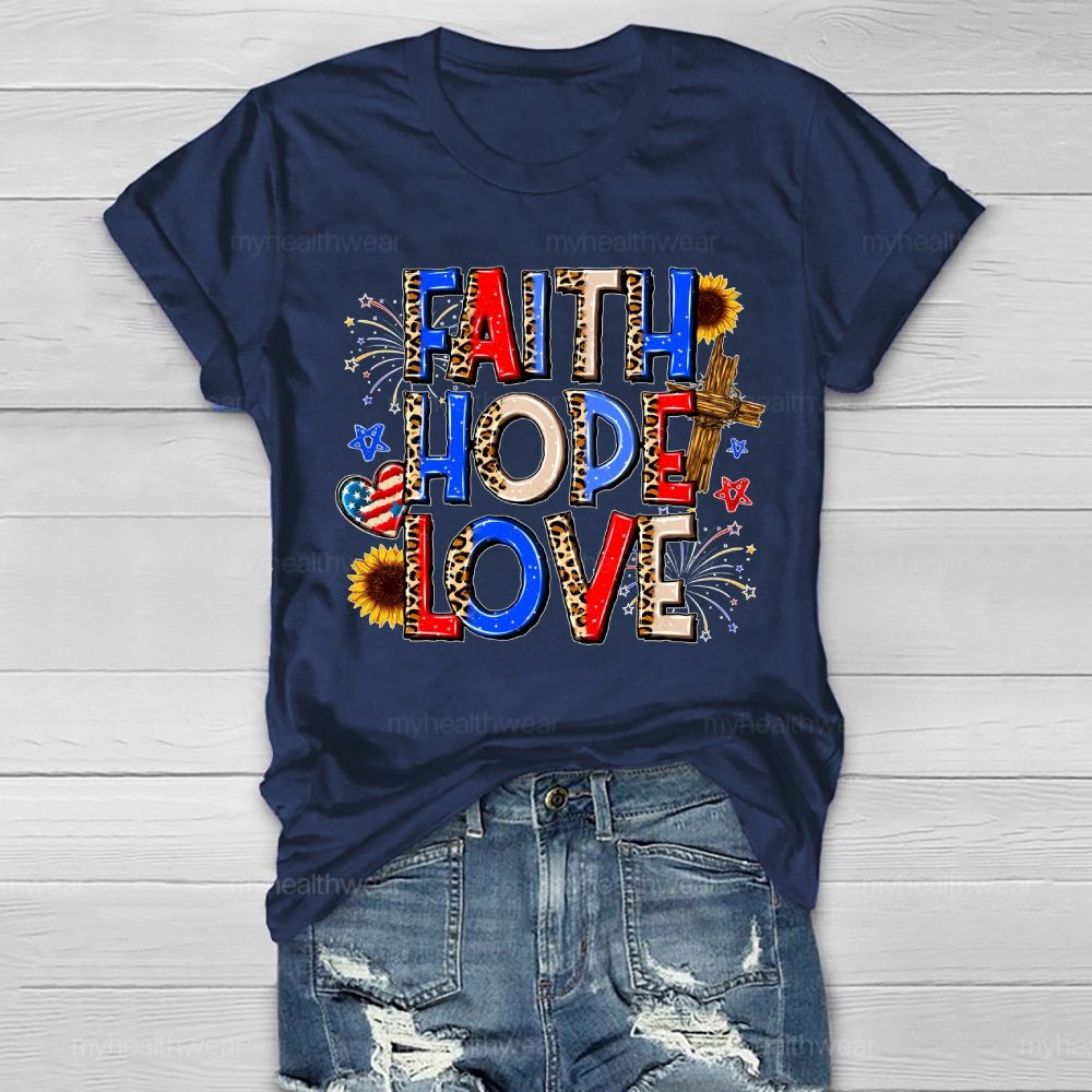 Faith Hope Love Cross Flag Healthwear T-shirt
