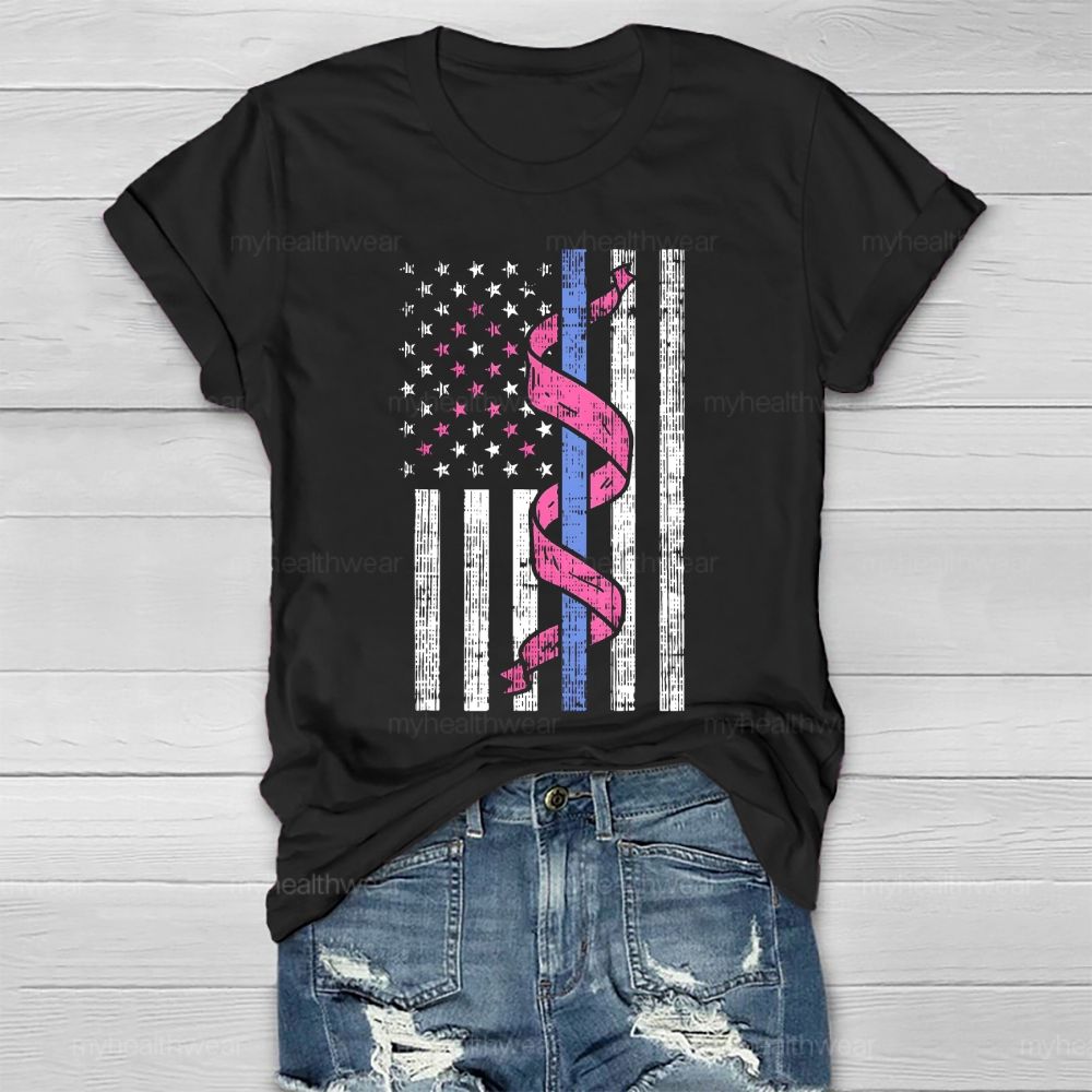 Pink Ribbon Flag Star Healthwear T-shirt