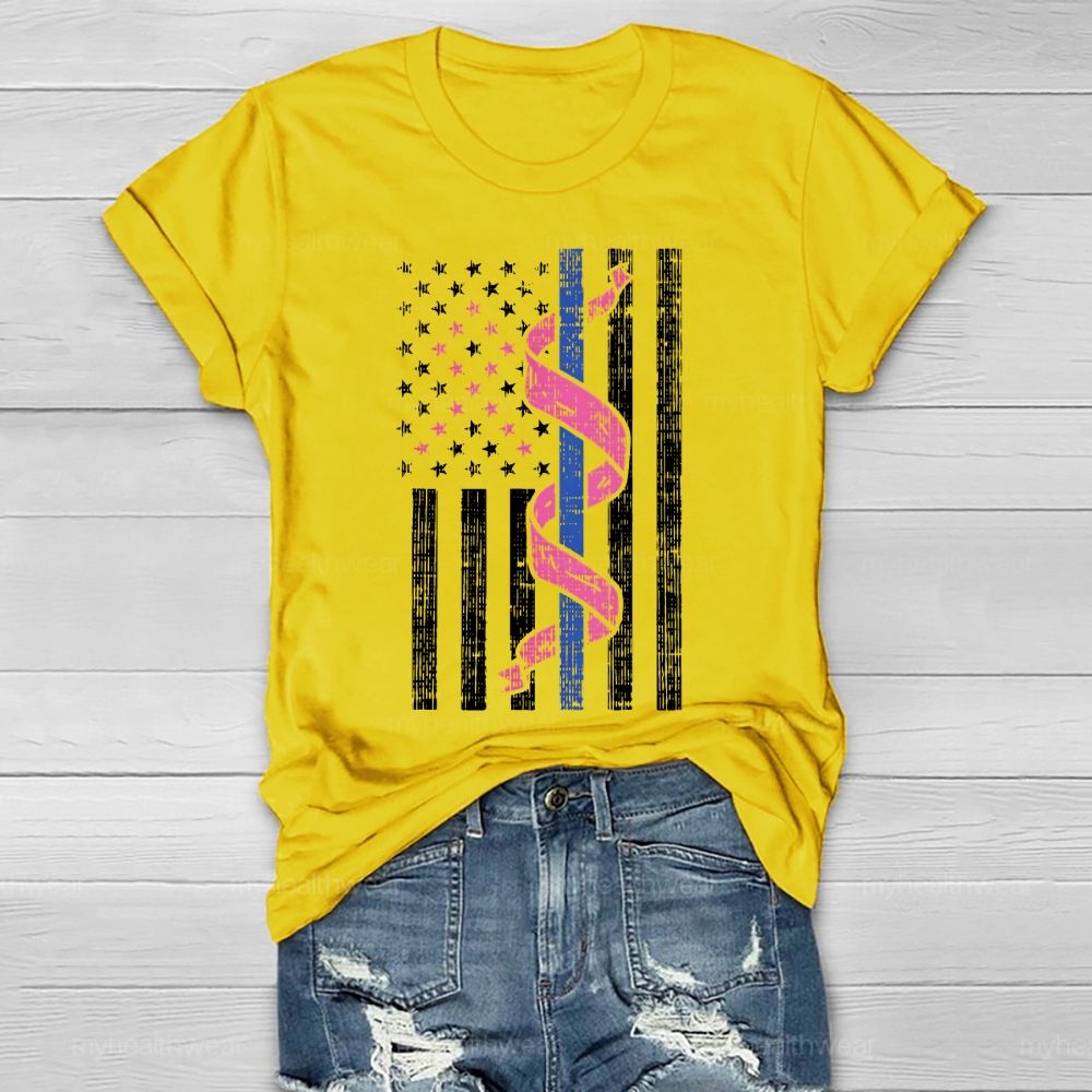 Pink Ribbon Flag Star Healthwear T-shirt