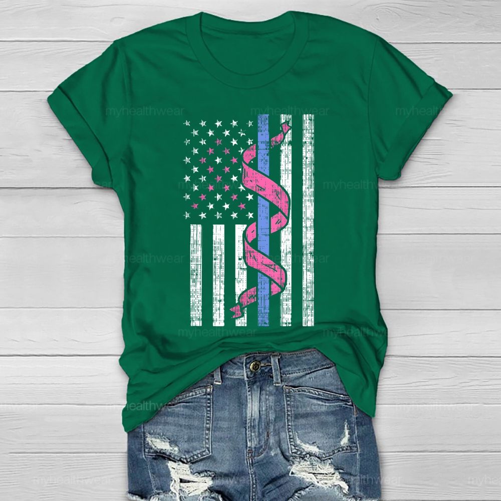 Pink Ribbon Flag Star Healthwear T-shirt