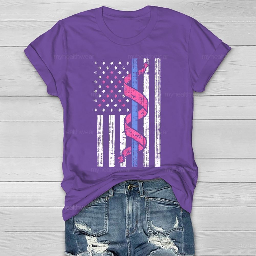 Pink Ribbon Flag Star Healthwear T-shirt