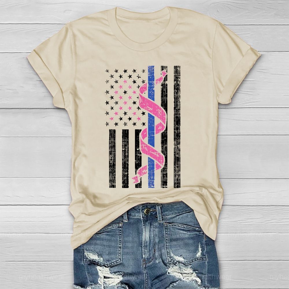 Pink Ribbon Flag Star Healthwear T-shirt