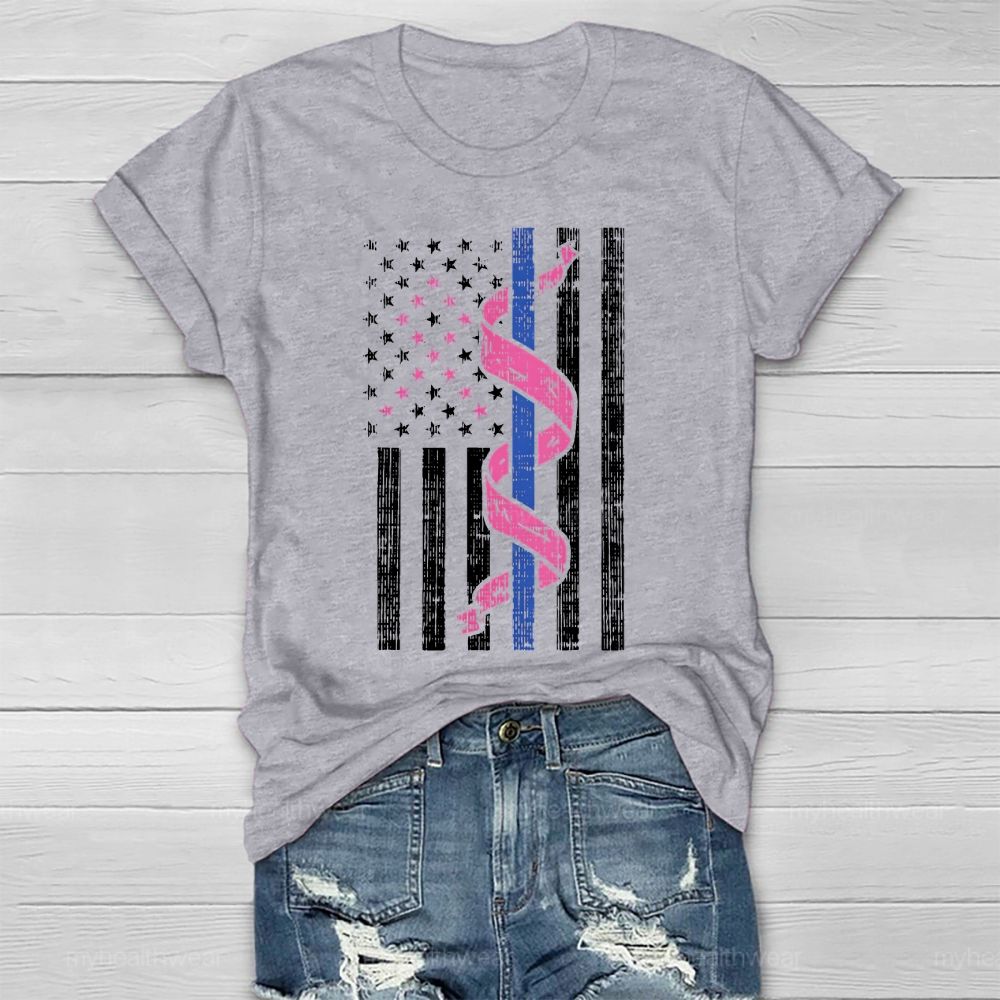 Pink Ribbon Flag Star Healthwear T-shirt