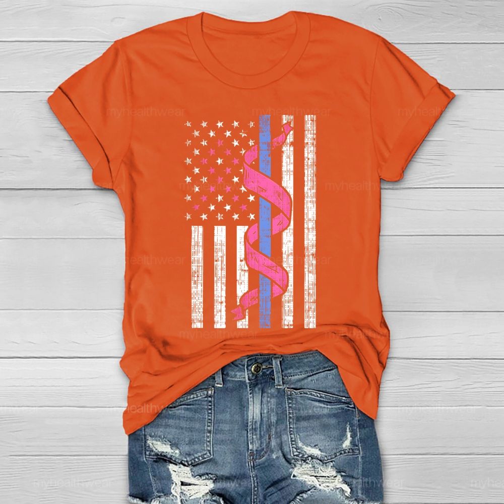 Pink Ribbon Flag Star Healthwear T-shirt