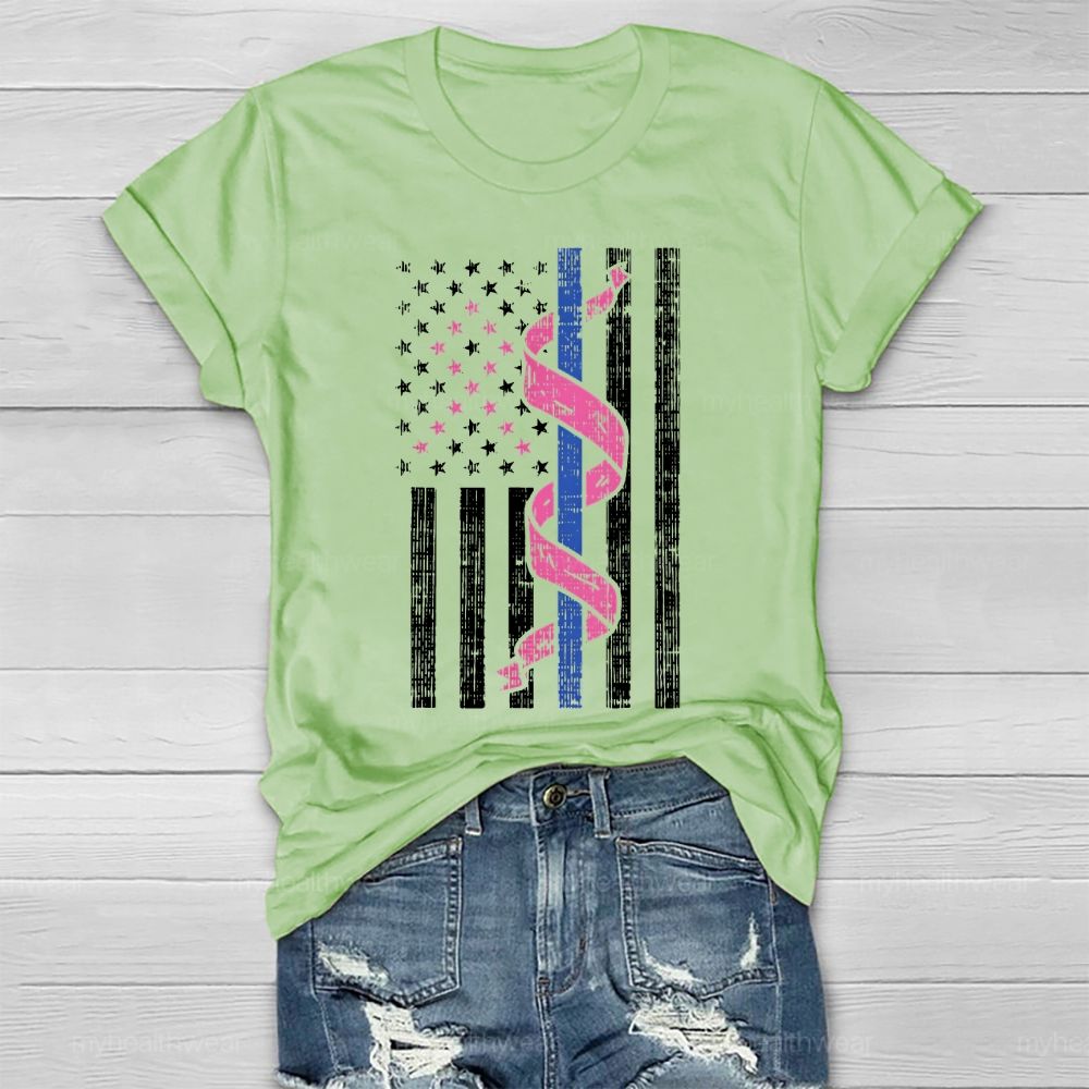 Pink Ribbon Flag Star Healthwear T-shirt