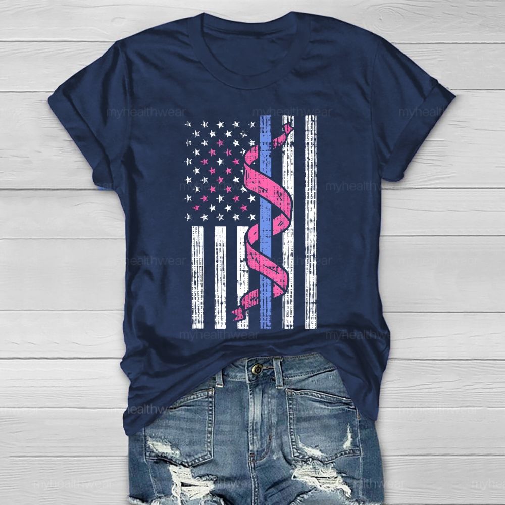 Pink Ribbon Flag Star Healthwear T-shirt