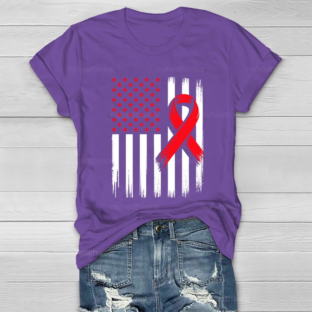 Red Ribbon Flag Star Healthwear T-shirt