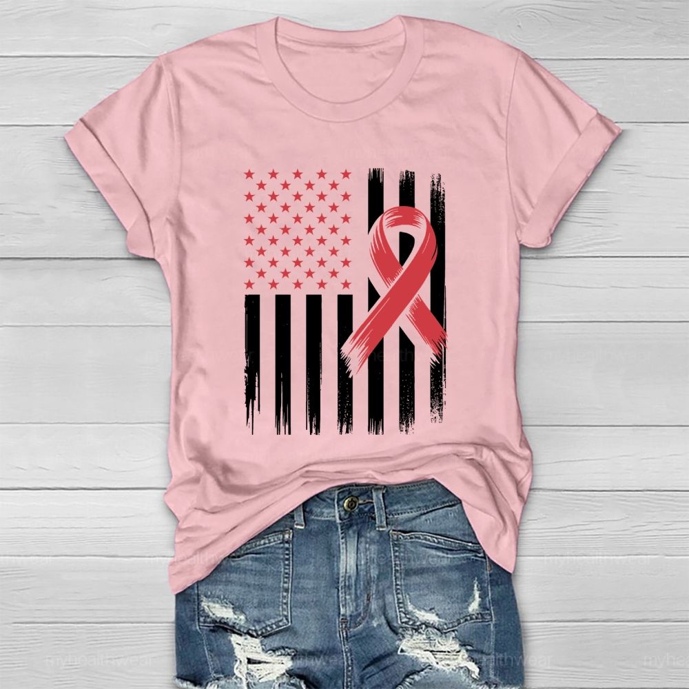 Red Ribbon Flag Star Healthwear T-shirt