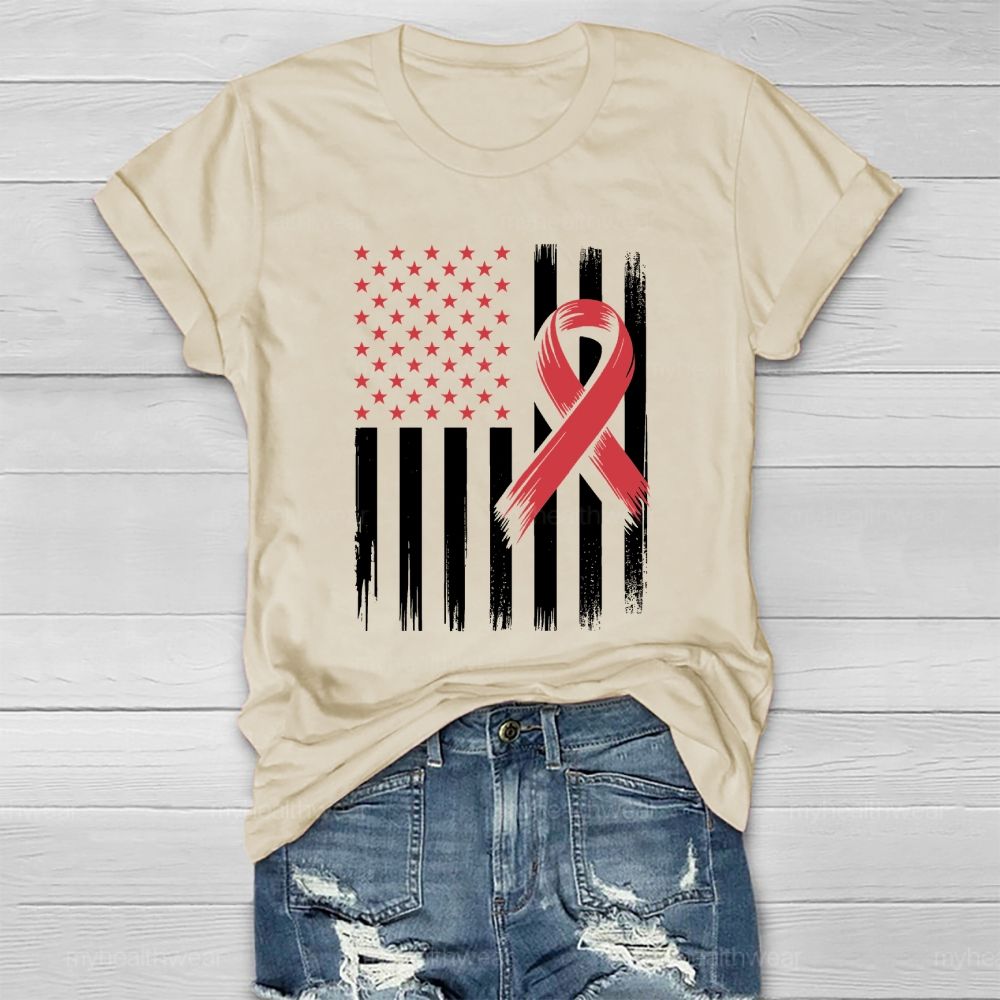 Red Ribbon Flag Star Healthwear T-shirt