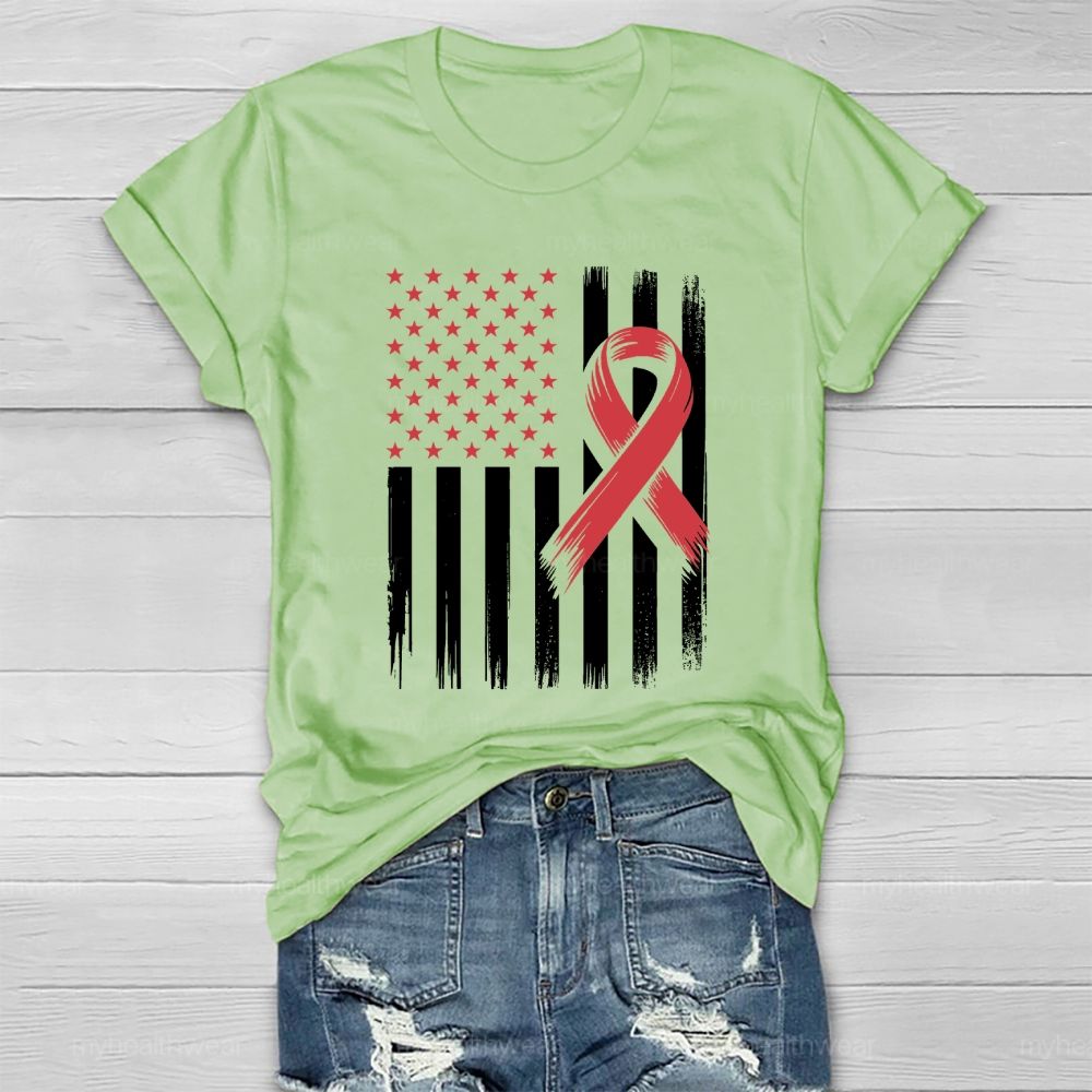 Red Ribbon Flag Star Healthwear T-shirt