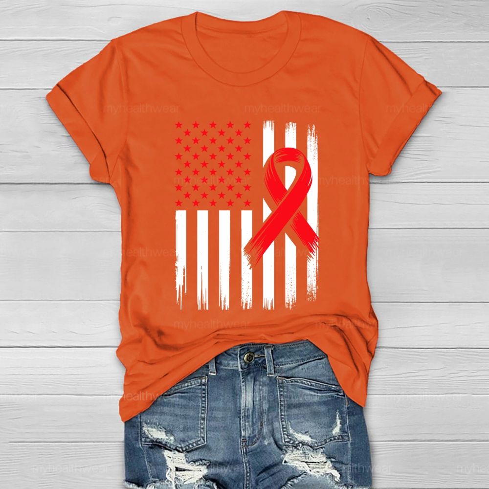 Red Ribbon Flag Star Healthwear T-shirt