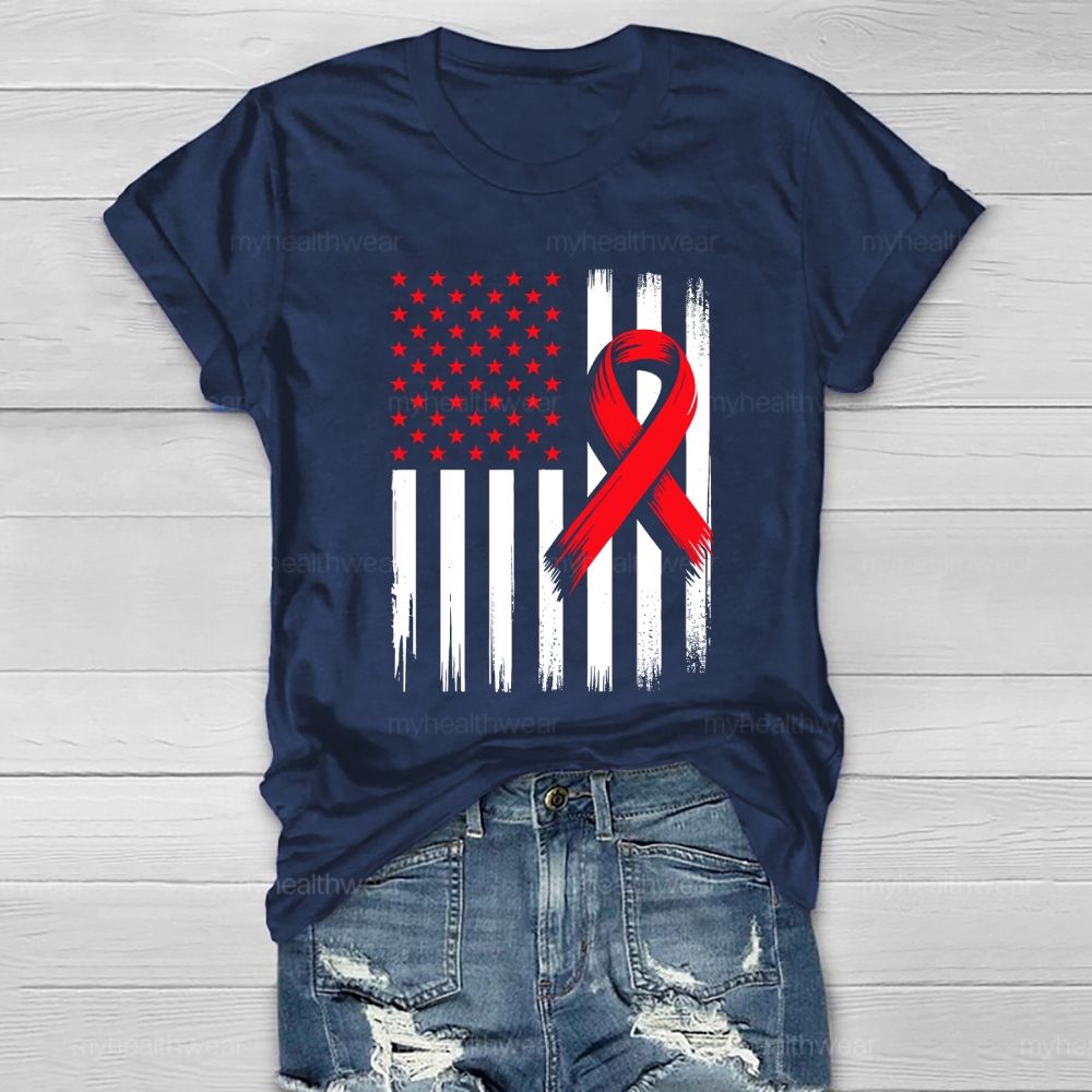 Red Ribbon Flag Star Healthwear T-shirt