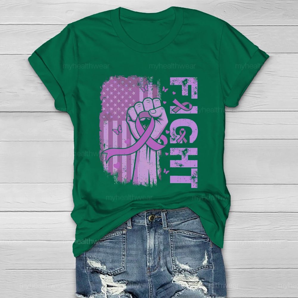 Fight Purple Ribbon Flag Star Healthwear T-shirt