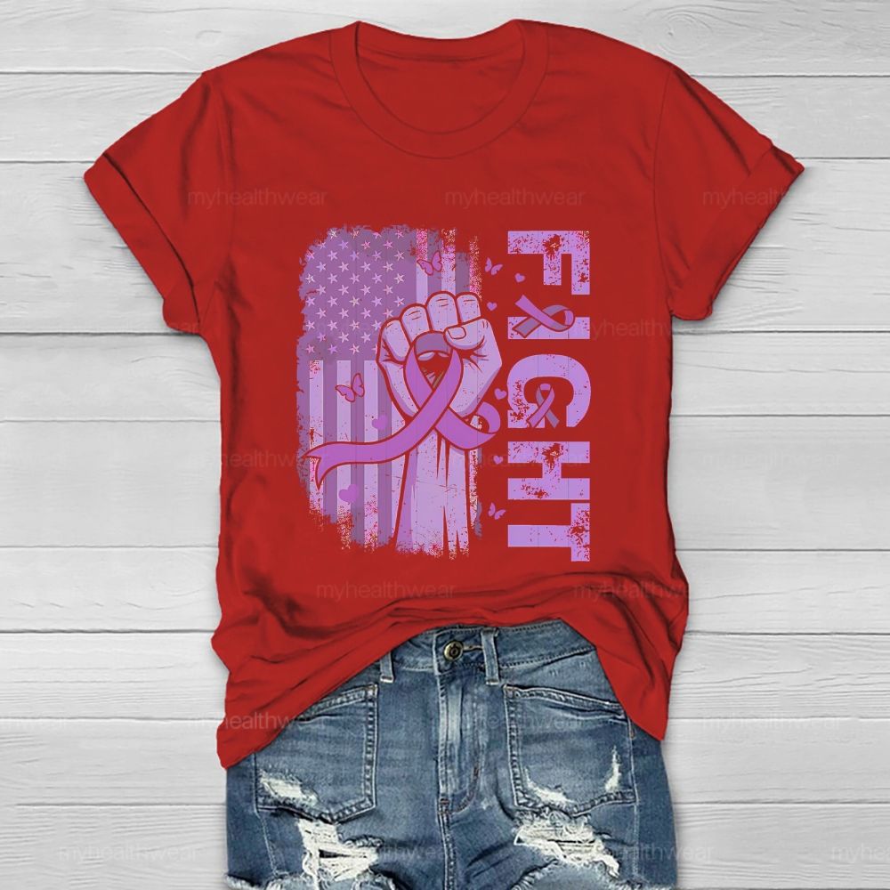 Fight Purple Ribbon Flag Star Healthwear T-shirt