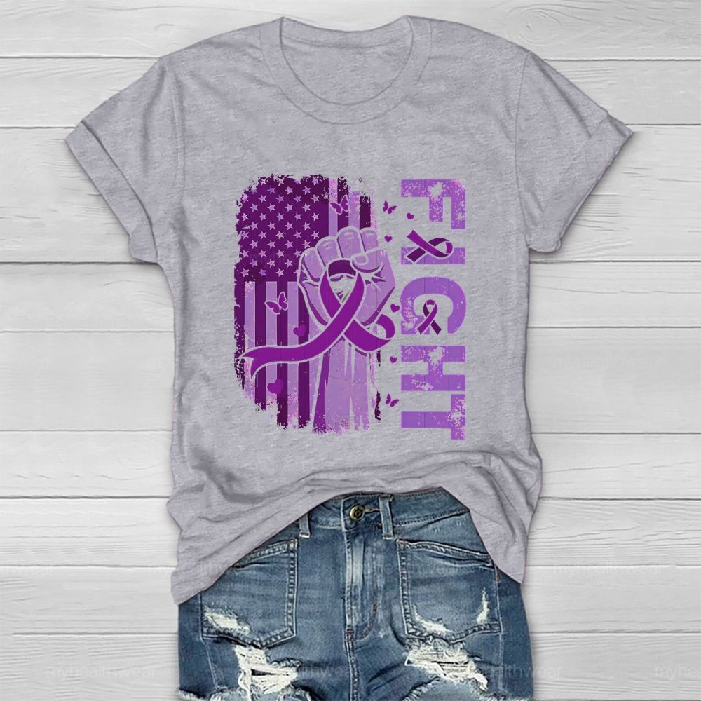 Fight Purple Ribbon Flag Star Healthwear T-shirt