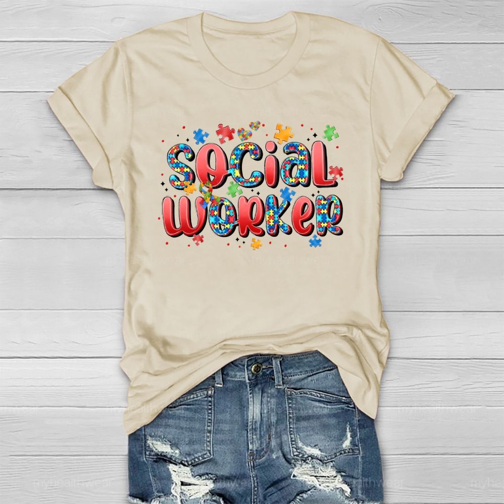 Social Worker Puzzle Letters Healthwear T-shirt