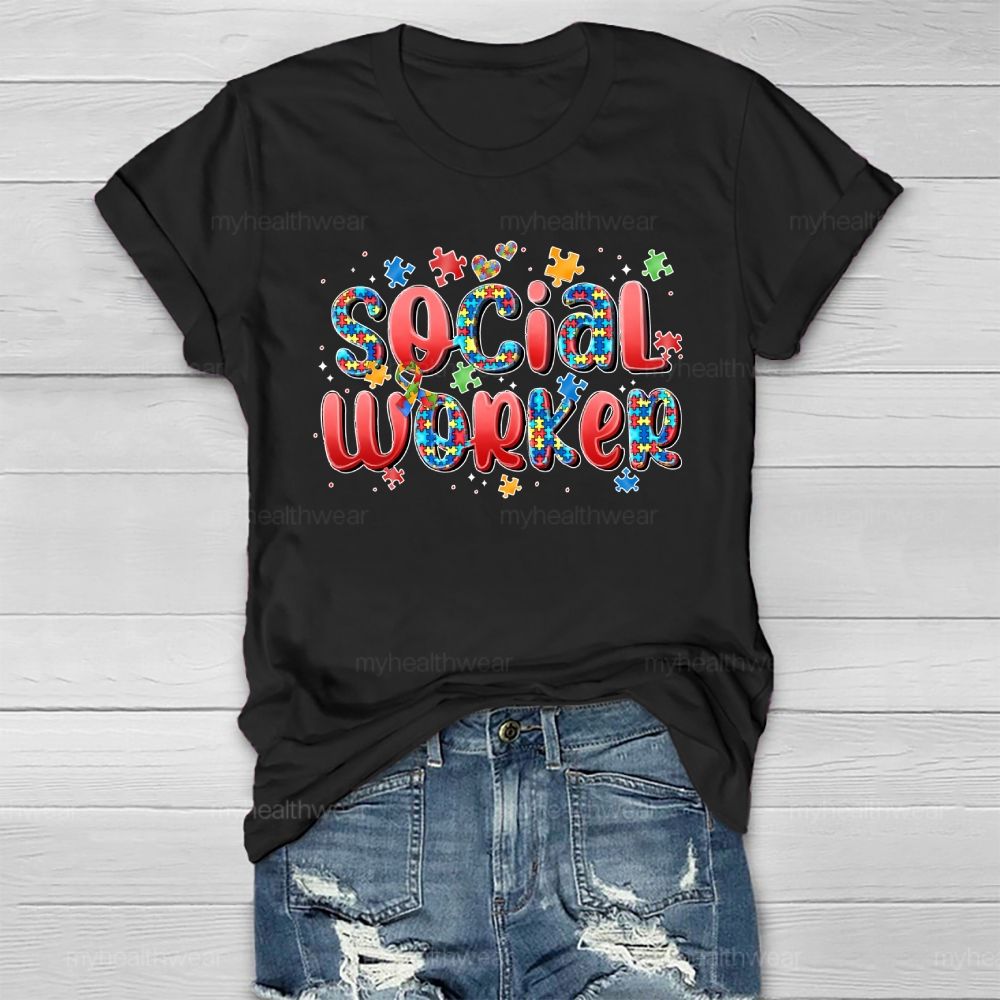 Social Worker Puzzle Letters Healthwear T-shirt