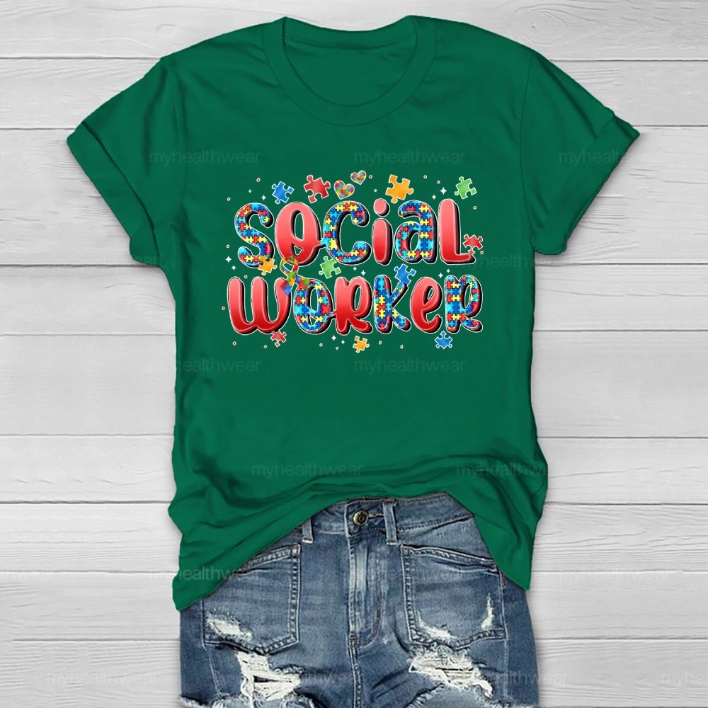 Social Worker Puzzle Letters Healthwear T-shirt