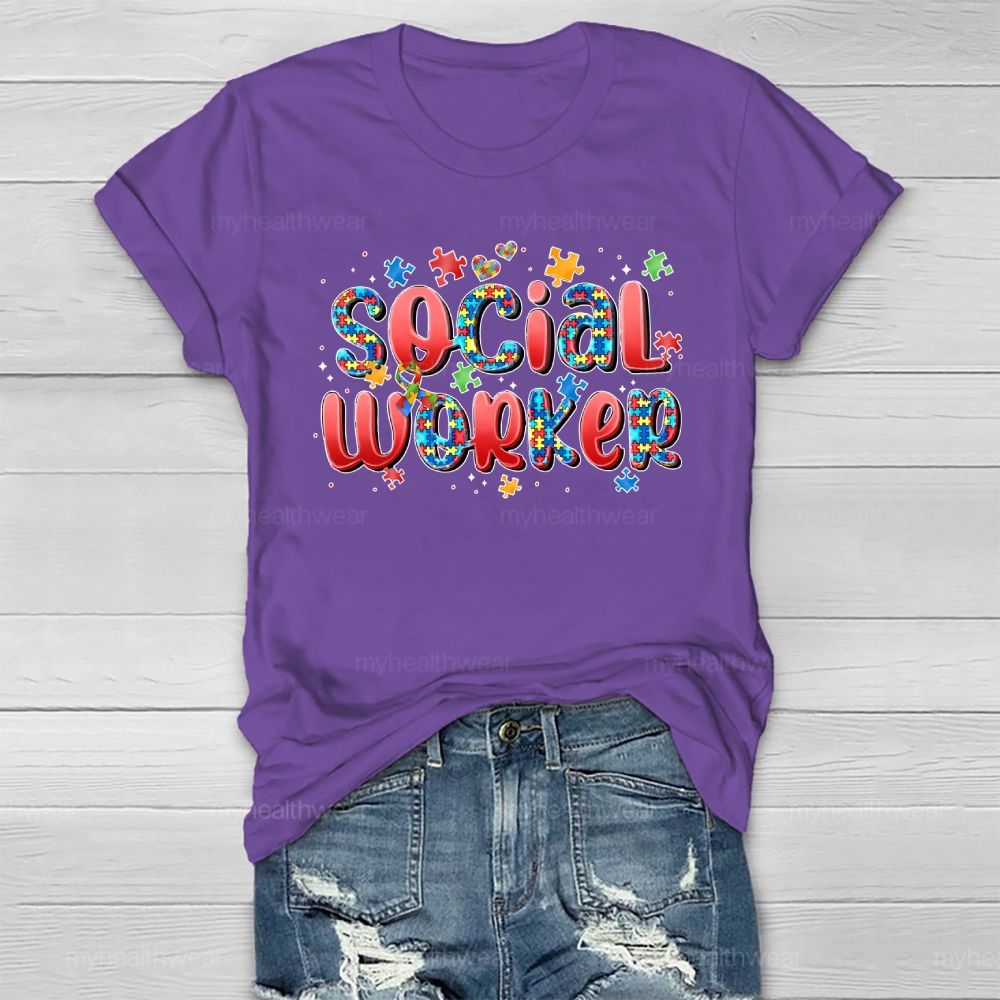 Social Worker Puzzle Letters Healthwear T-shirt