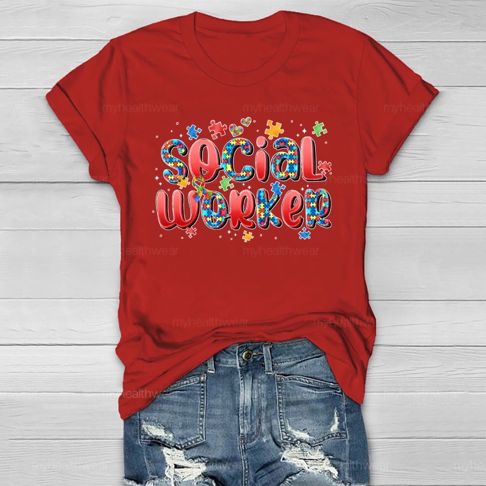 Social Worker Puzzle Letters Healthwear T-shirt