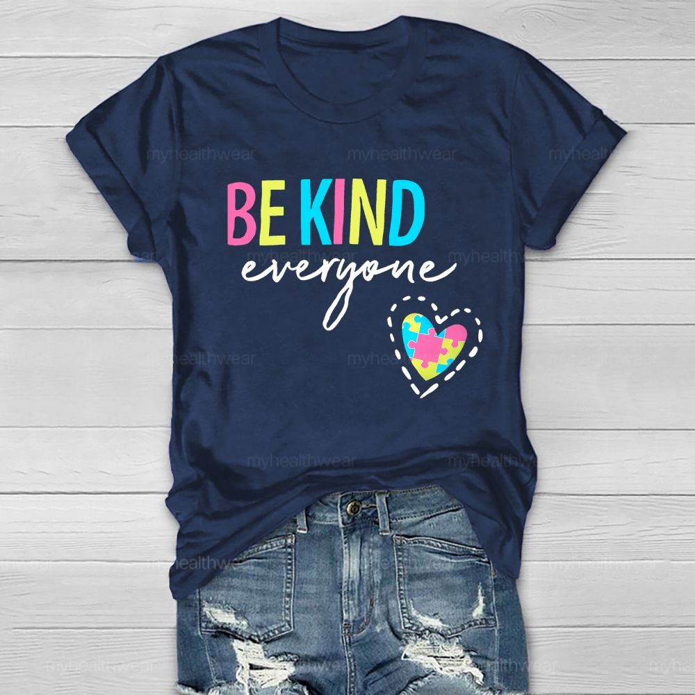 Be Kind Everyone Colorful Letters Heart Puzzle Healthwear T-shirt