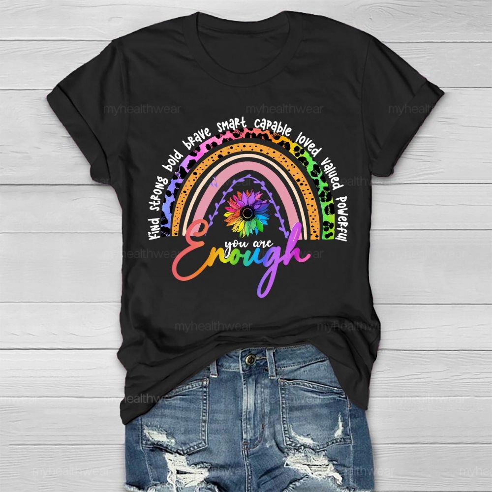 You Are Enough Kind Brave Smart Strong Leopard Print Rainbow  Healthwear T-shirt