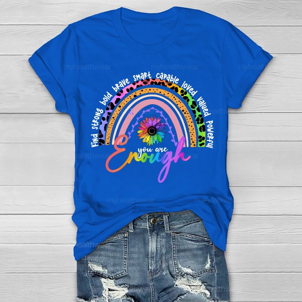 You Are Enough Kind Brave Smart Strong Leopard Print Rainbow  Healthwear T-shirt