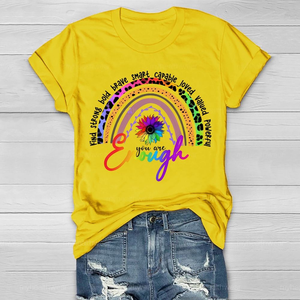 You Are Enough Kind Brave Smart Strong Leopard Print Rainbow  Healthwear T-shirt