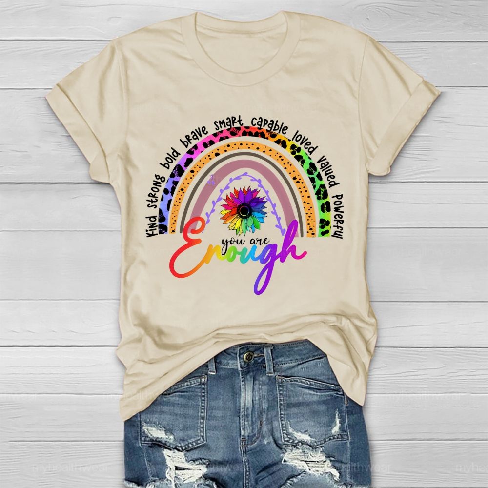 You Are Enough Kind Brave Smart Strong Leopard Print Rainbow  Healthwear T-shirt