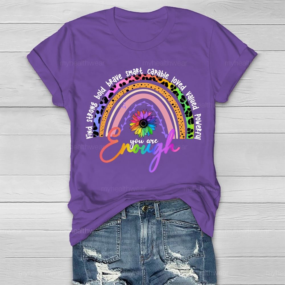 You Are Enough Kind Brave Smart Strong Leopard Print Rainbow  Healthwear T-shirt