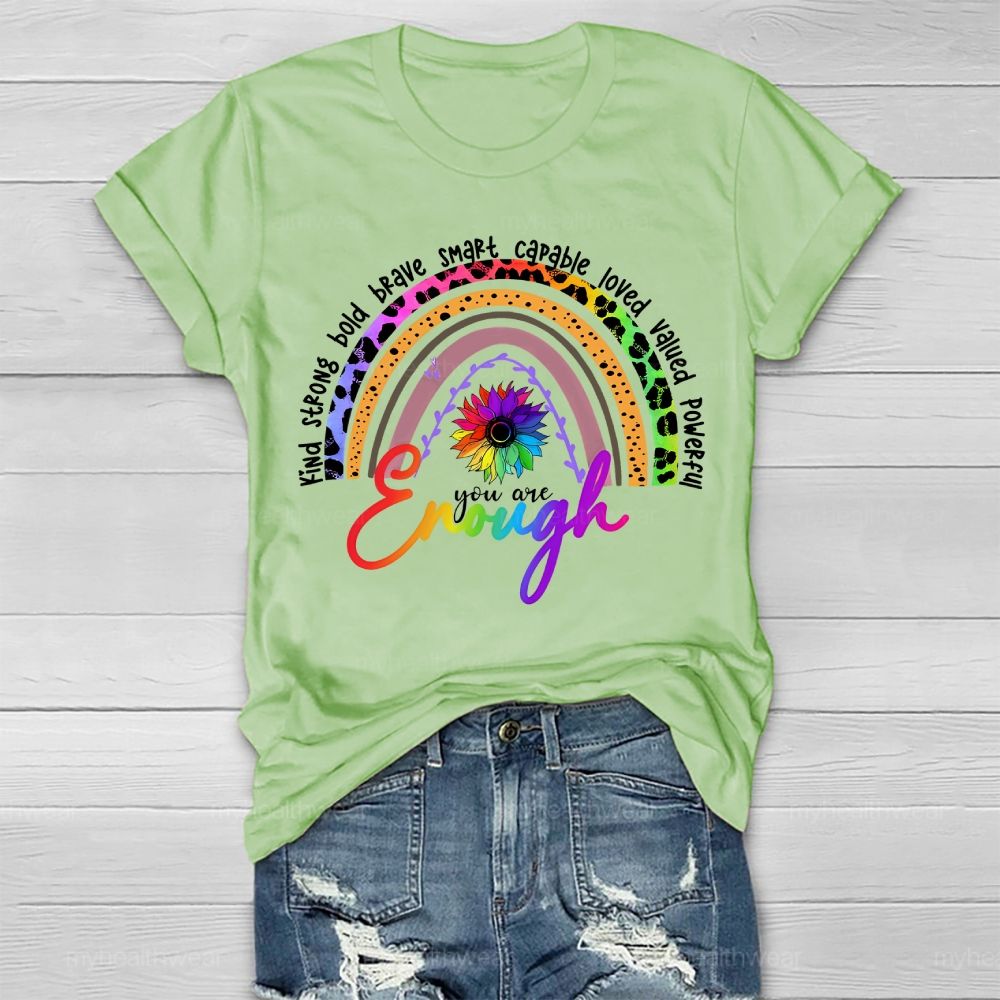 You Are Enough Kind Brave Smart Strong Leopard Print Rainbow  Healthwear T-shirt