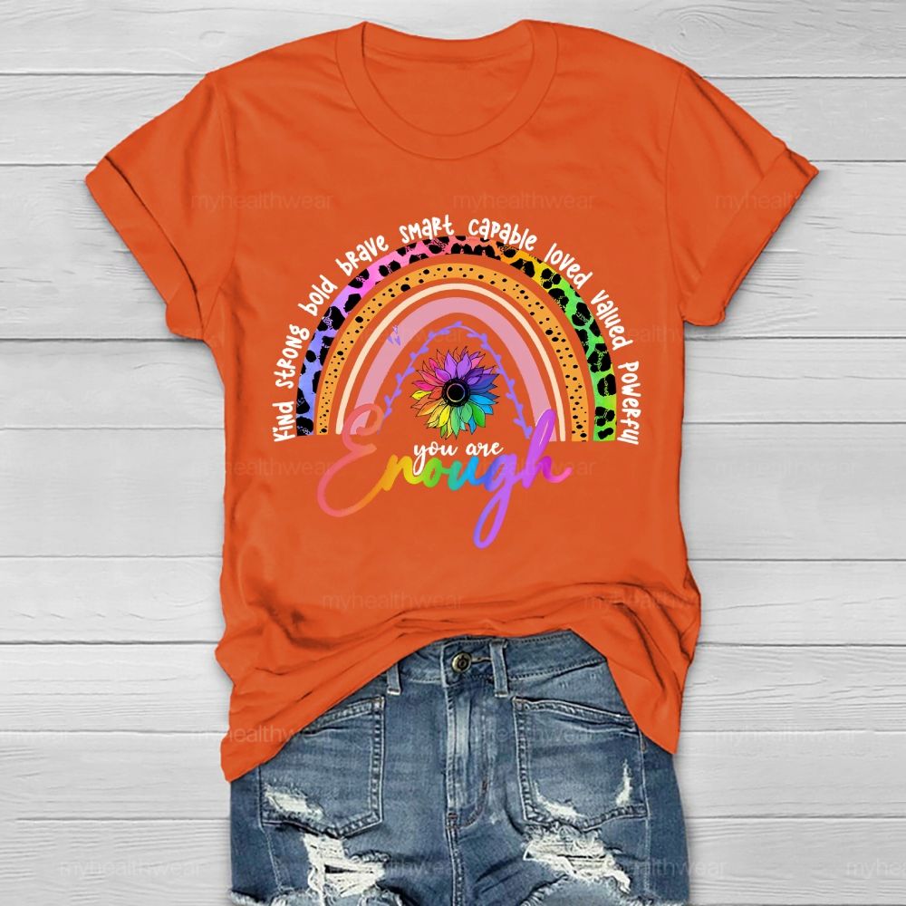 You Are Enough Kind Brave Smart Strong Leopard Print Rainbow  Healthwear T-shirt