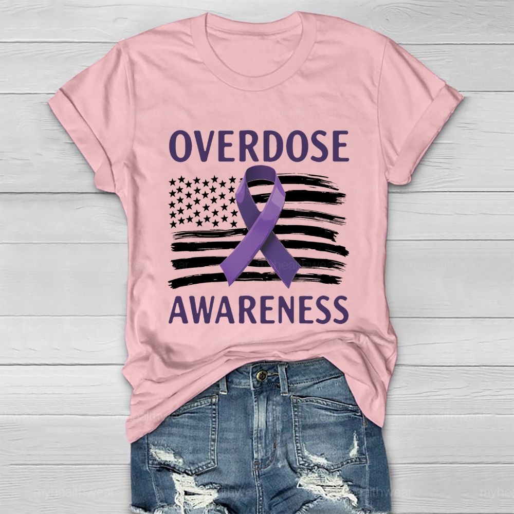 Overdose Awareness Purple Ribbon Flag Healthwear T-shirt
