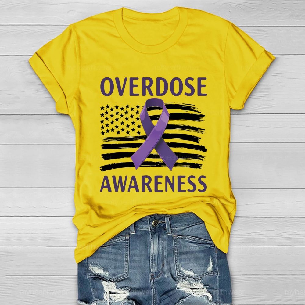 Overdose Awareness Purple Ribbon Flag Healthwear T-shirt
