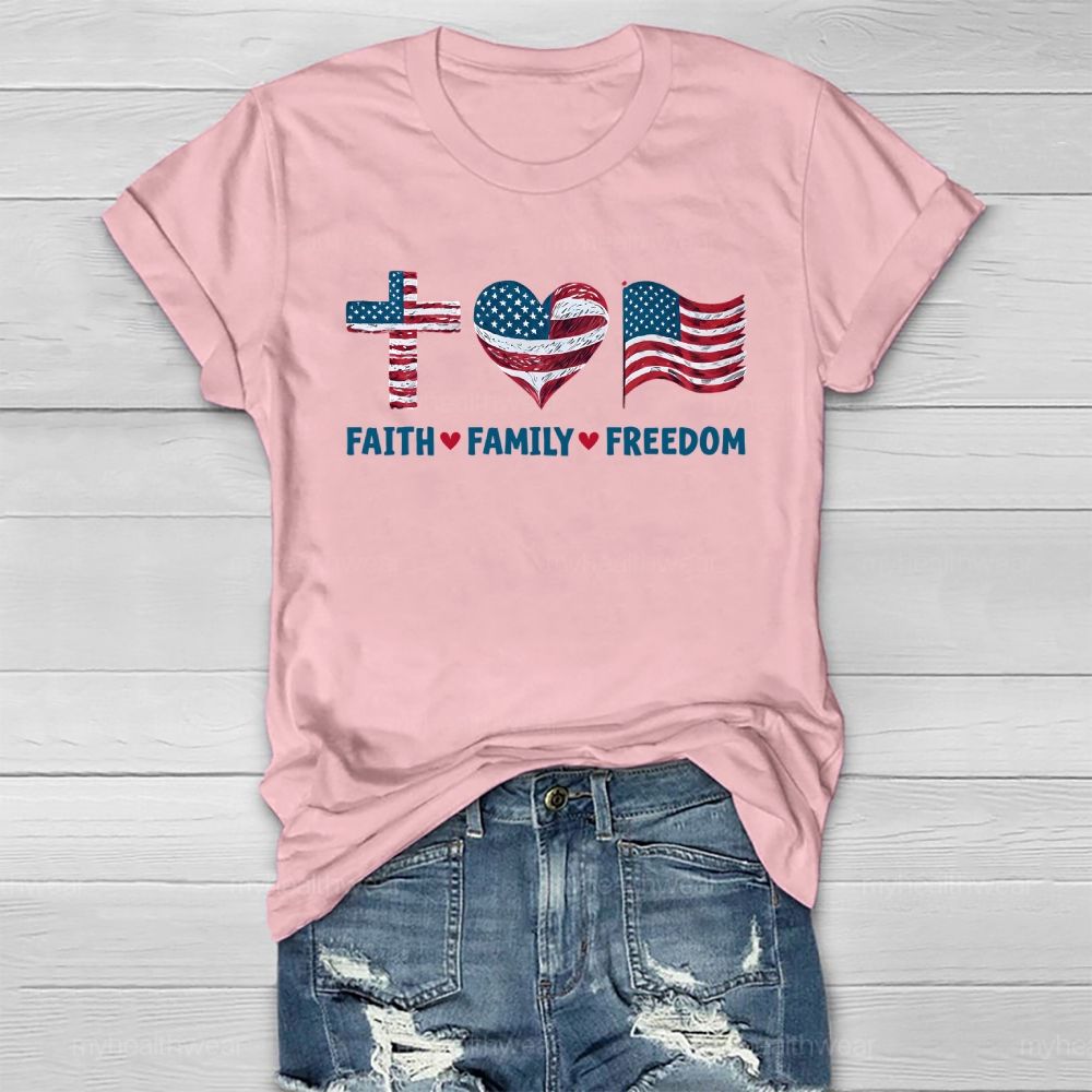 Faith Family Freedom Flag Cross Healthwear T-shirt