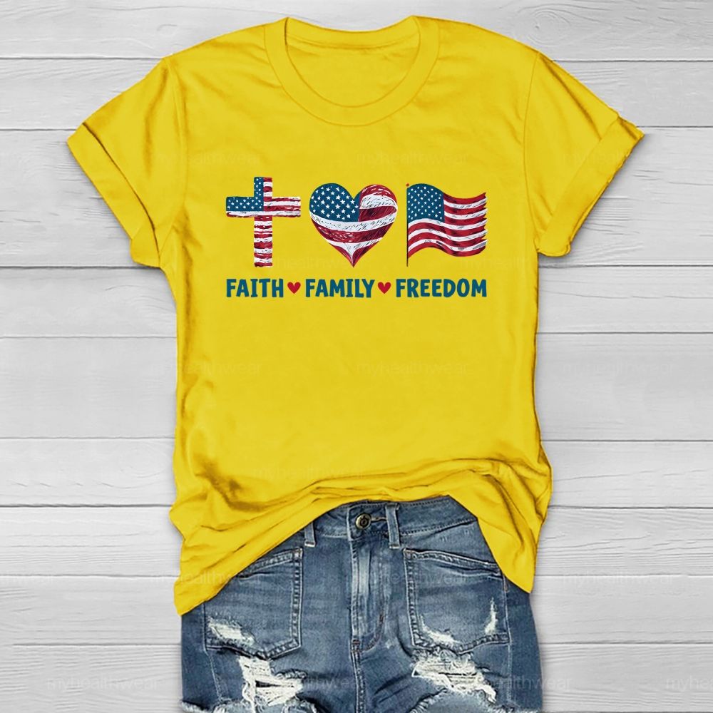 Faith Family Freedom Flag Cross Healthwear T-shirt