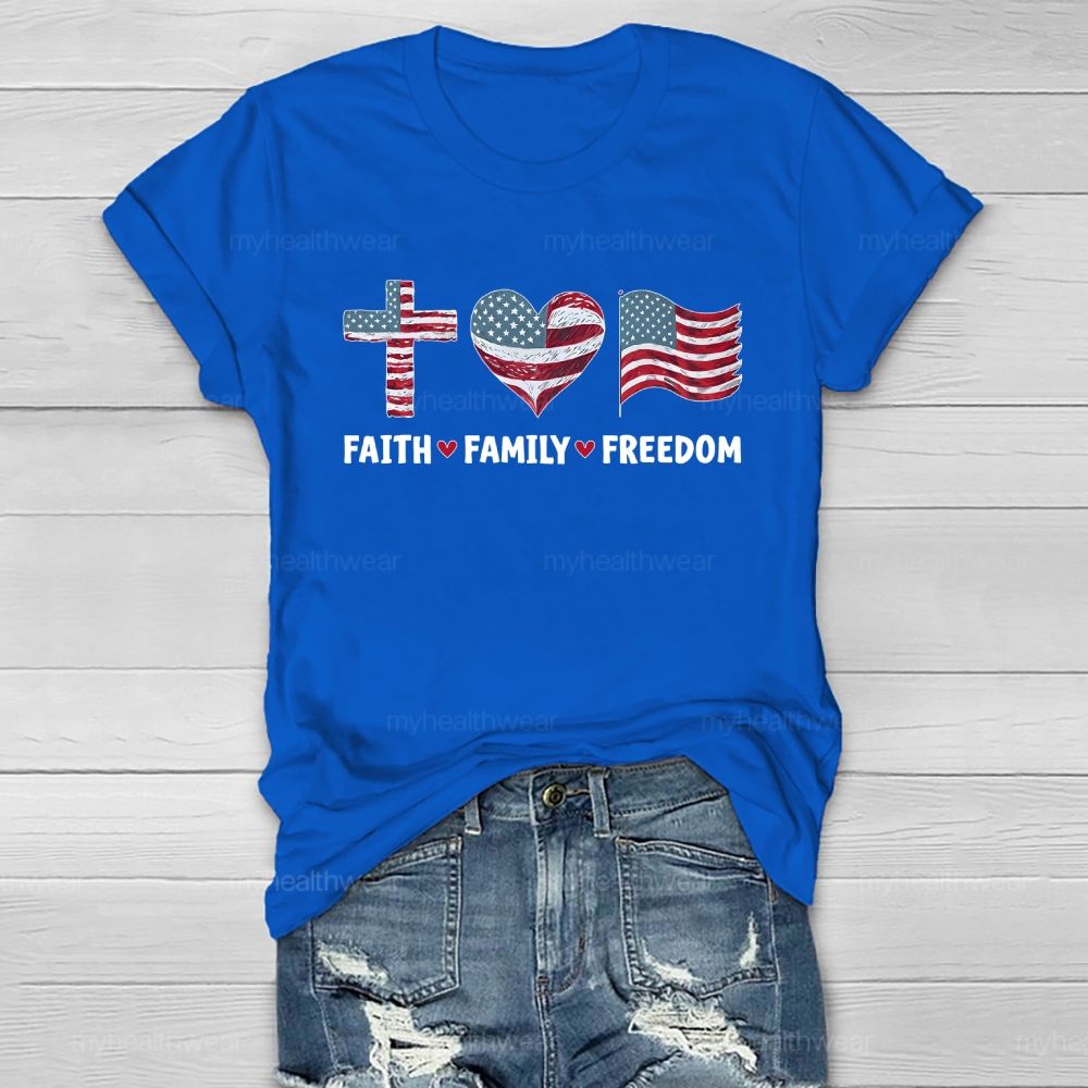Faith Family Freedom Flag Cross Healthwear T-shirt