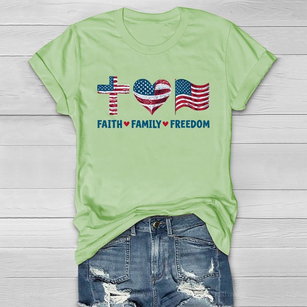 Faith Family Freedom Flag Cross Healthwear T-shirt