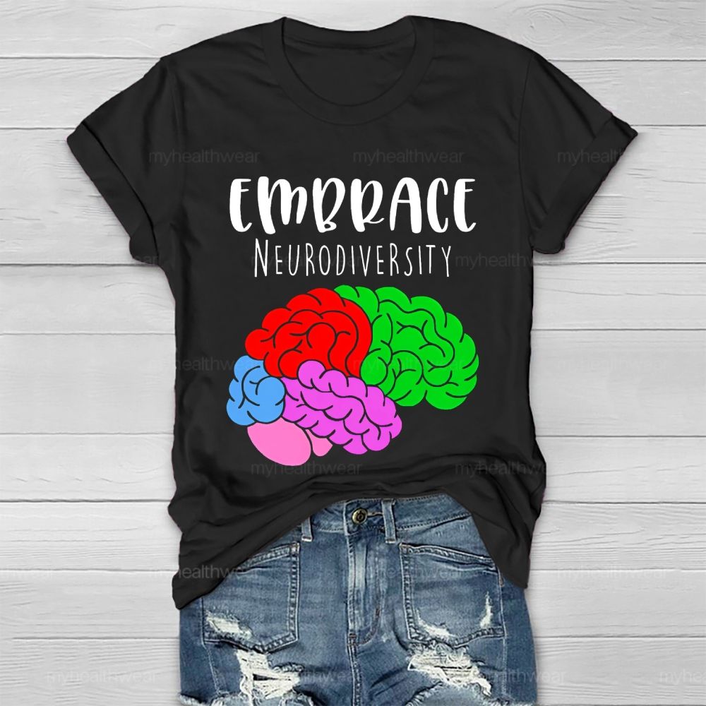 Embrace Neurodiversity Colorful Brain Healthwear T-shirt