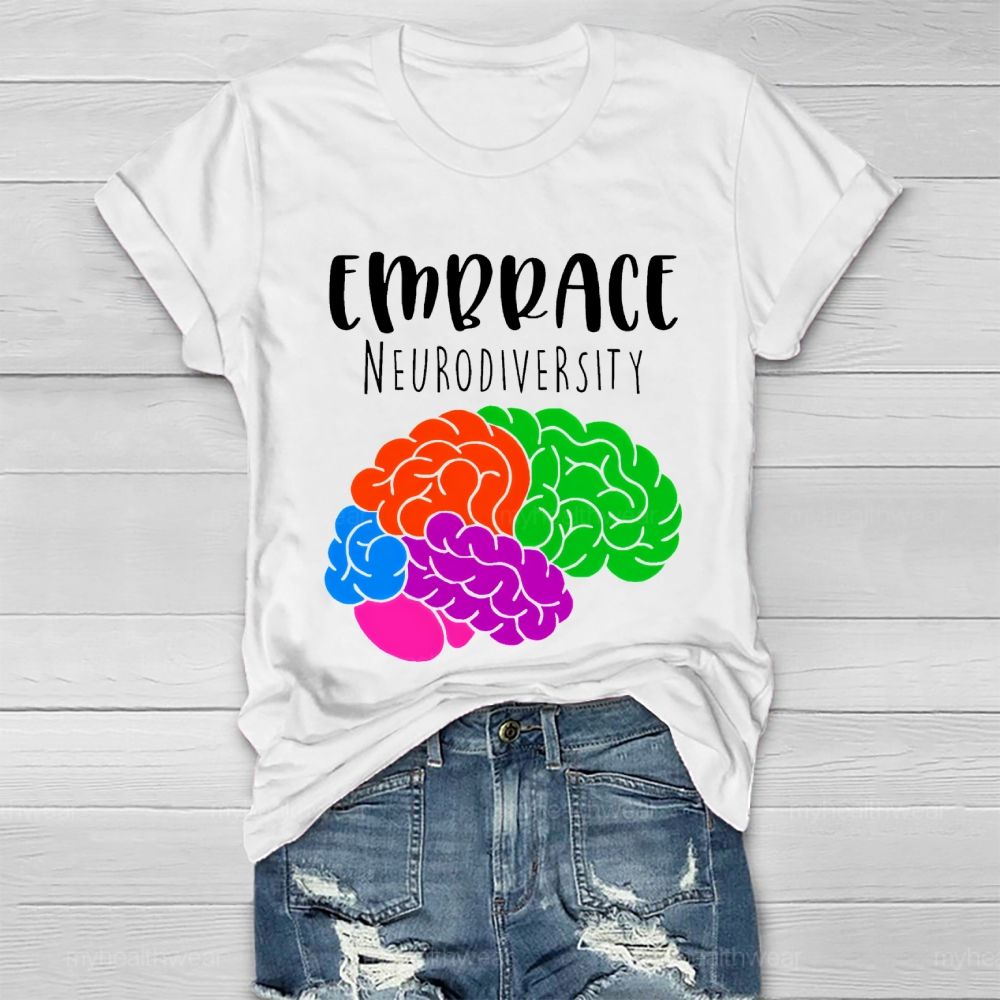 Embrace Neurodiversity Colorful Brain Healthwear T-shirt