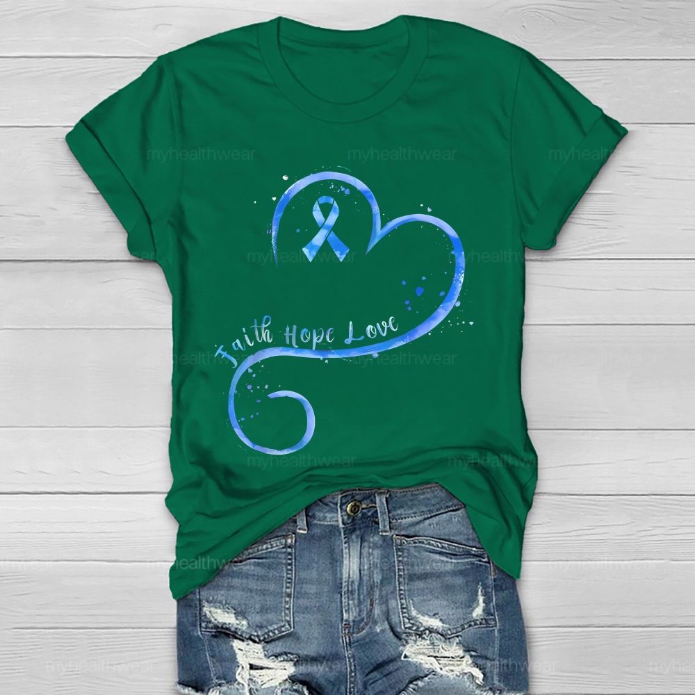 Faith Hope Love Blue Ribbon Heart Healthwear T-shirt