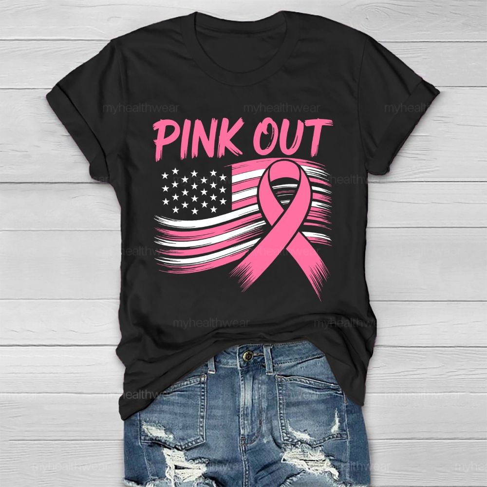 Pink Out Pink Ribbon Flag Healthwear T-shirt