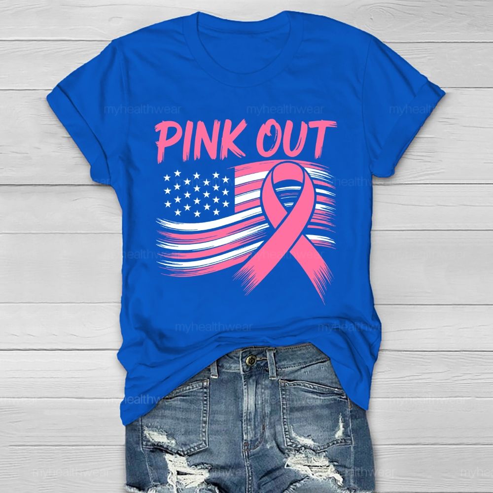Pink Out Pink Ribbon Flag Healthwear T-shirt