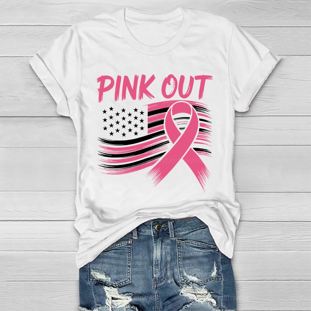 Pink Out Pink Ribbon Flag Healthwear T-shirt