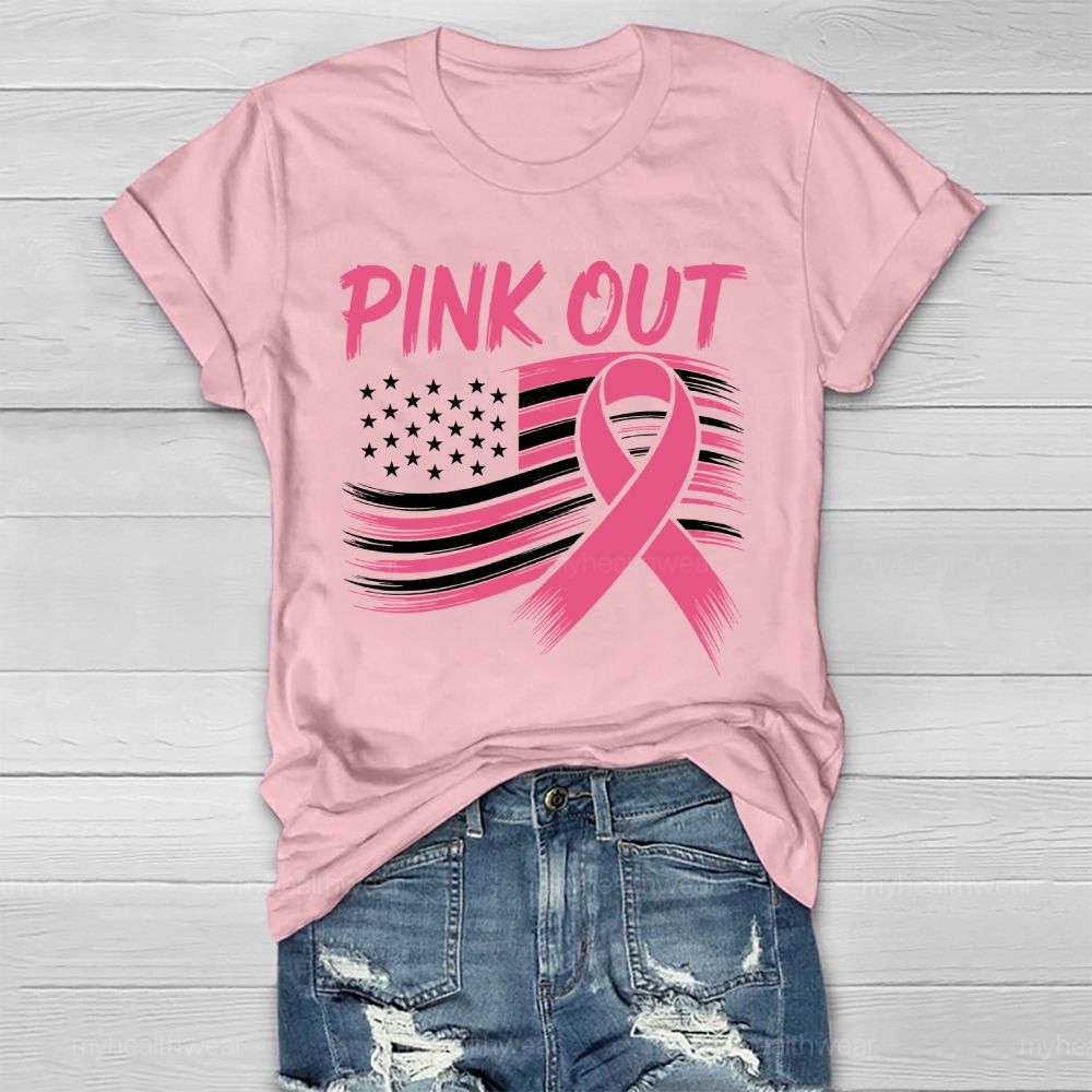 Pink Out Pink Ribbon Flag Healthwear T-shirt