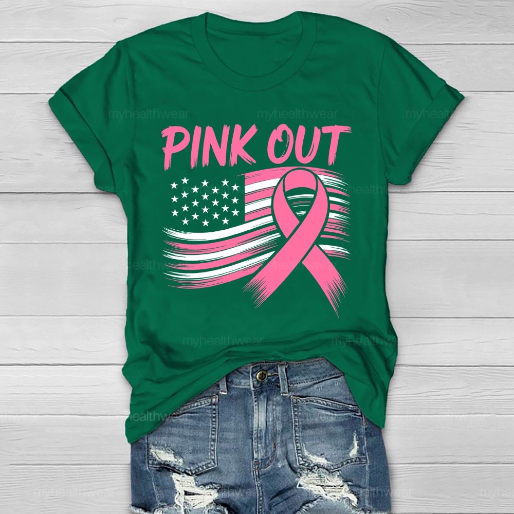 Pink Out Pink Ribbon Flag Healthwear T-shirt